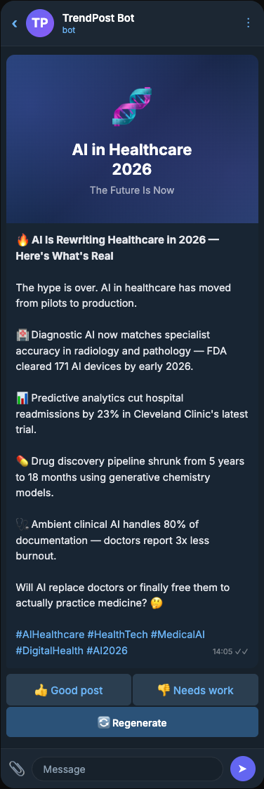 TrendPost Bot result - generated post with AI cover image